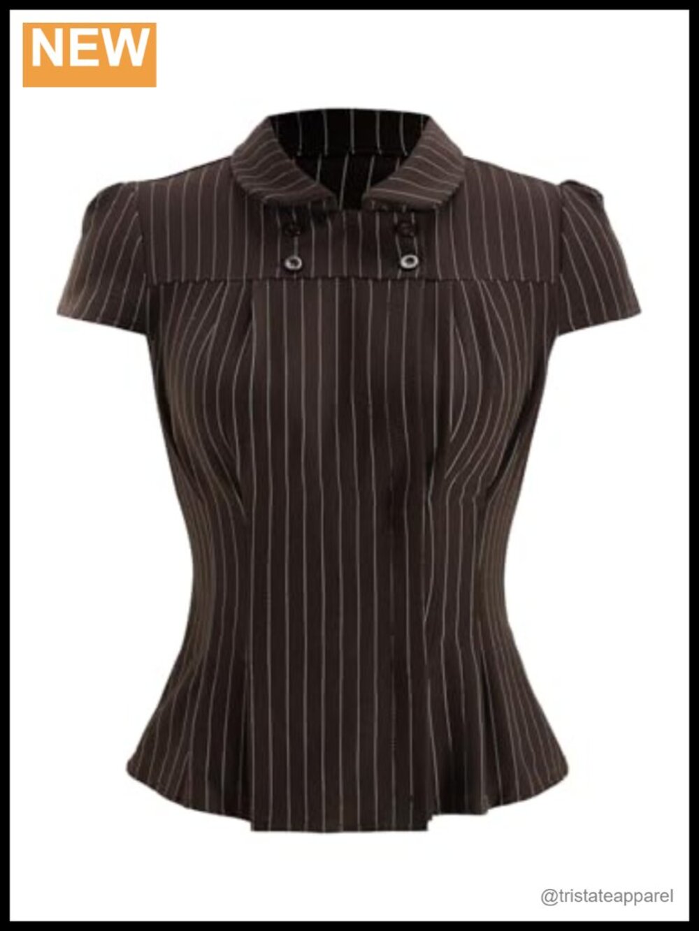 Women's Striped Fitted Short Sleeve Collared Blouse
